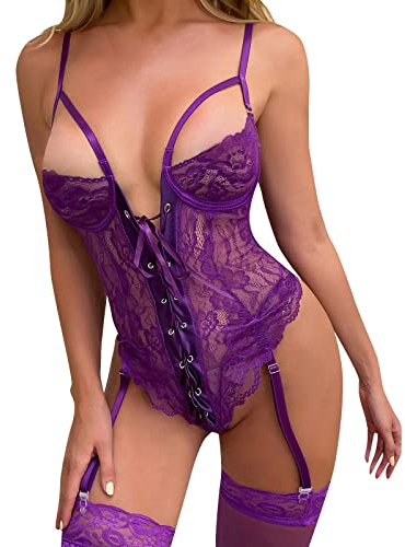 Sexy Dessous Damen Für Sex,Lingerie Ouvert Body Sexy Outfit Kostüm Cosplay Babydoll Sexy Reizwäsche Erotisch Sleepwear Frauen Spitze Rot Unterwäsche Dessous Sets Push Up String Tanga Bodysuit BH