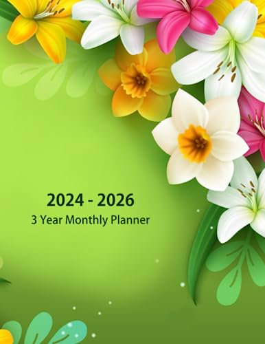 2024-2026 3 Year Monthly Planner: Large Print 36 Months Calendar from January 2024 to December 2026 with Federal Holidays. Floral Cover.