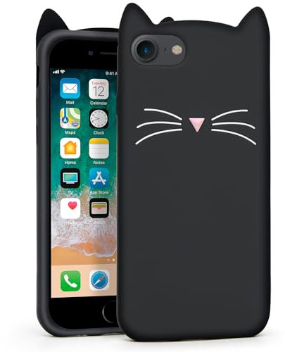 Mouzor Cute iPhone SE 2022 Case, Black Whisker Cat Ears Funny 3D Cartoon Kitty Soft Silicone Slim Fit Case Cover for iPhone 6/6s/7/8/SE(2020)/SE(2022) (4.7 Inch)