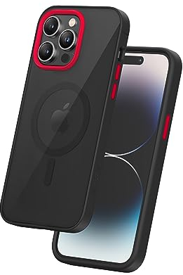 FLOLAB Surtect Tri-Fusion Magnetische iPhone 14 Pro Max Handyhülle Schutzhülle Slim Design Magsafe Kompatibel Militär Grade Schwarzer Rahmen Schwarze Rückplatte - Atomic Red