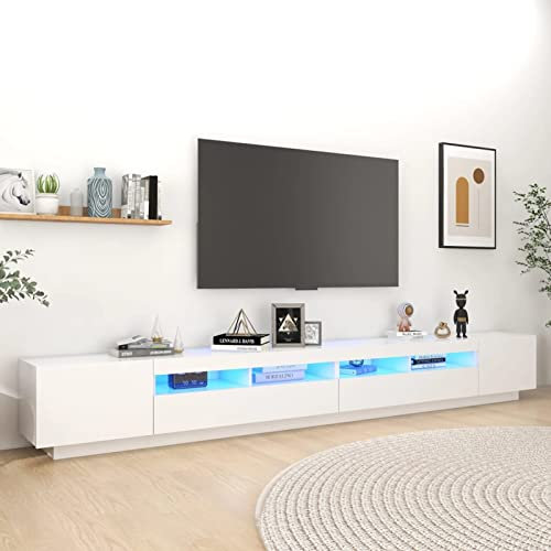 DJEKA Mobile Porta TV con Luci LED, Moderno per Soggiorno, Bianco 300x35x40 cm