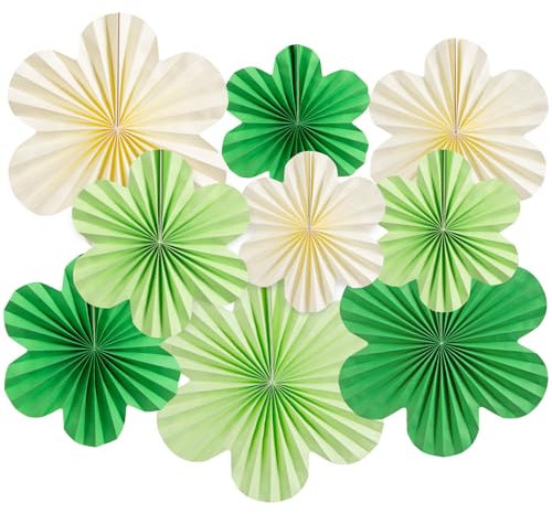 EASY JOY 9PCS Green Paper Fans - Party Hanging Decorations with Paper Flowers, Classroom & Carnival Wall Decorations for Christmas & Mexican Party