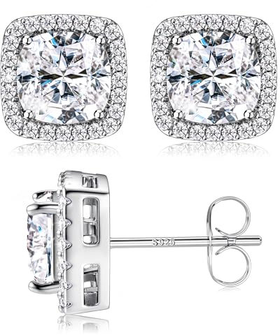 JeweBella Orecchini Punto Luce per Donna Argento Sterling 925 Ago Brillante Simulato Orecchini a Lobo Diamante Taglio Quadrato Grandi Orecchini Zirconi Argento/Rosso/Rosa/Verde