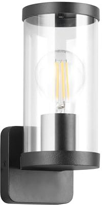 Reality Leuchten Außen Wandleuchte Bonito R21596132, Aluminium Druckguss Schwarz matt, Schirm Kunststoff klar, exkl. 1x E27