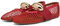 CAGLGLZ Mesh Ballet Flats for Women Gold Strap Fishnet Flats Round Toe Mary Jane Flats Casual Comfy Daily Dress Slip On Low Heel Ballerina Shoes, Red, 8 UK