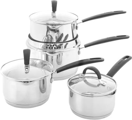 ProCook Gourmet Stainless Steel Saucepan Set with Stay Cool Handles Uncoated Induction & Dishwasher Safe Cookware - 4 Piece, 14/16/18/20 cm