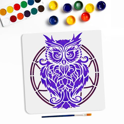 MAYJOYDIY Malvorlage Eulen Wiederverwendbare Schablone 30x30cm Traumfänger Mustervorlage Magische Tiere Malschablone PET Ausgehöhlte Zeichnung Für Wand Heimdekoration DIY Basteln Leinwand