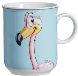 Ritzenhoff & Breker Happy Zoo Kinderbecher Flamingo, 270 ml, Kindertasse mit Henkel und Tier-Motiv, Porzellan, Blau