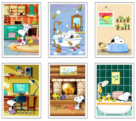 DKORARTE Set mit 6 A4-Wandbildern, dekorativ, für moderne Wohnzimmer, Schlafzimmer, Zimmer, ohne Rahmen, Snoopy (29,7 x 21 cm)