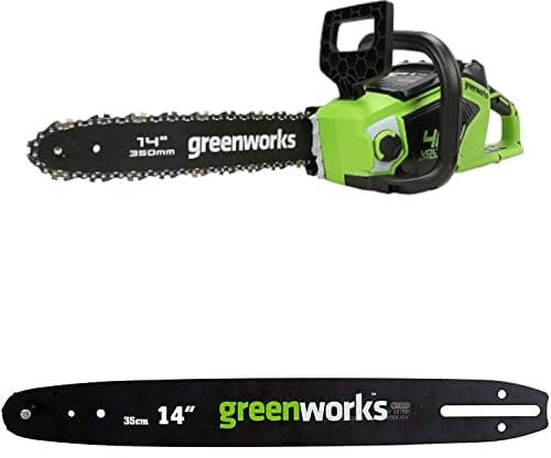 Greenworks Cordless Chainsaw with Brushless Motor, 14 Inch (35cm) Bar Length Without 40V Battery & Charger + Greenworks 35cm Guide Bar for Chainsaw
