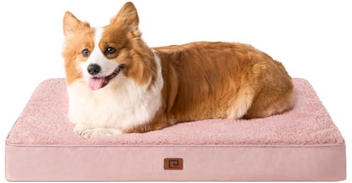 EHEYCIGA Lit orthopédique pour chien de taille moyenne 89 x 58 x 9 cm, coussin lavable et moelleux, matelas pour caisse, rose foncé