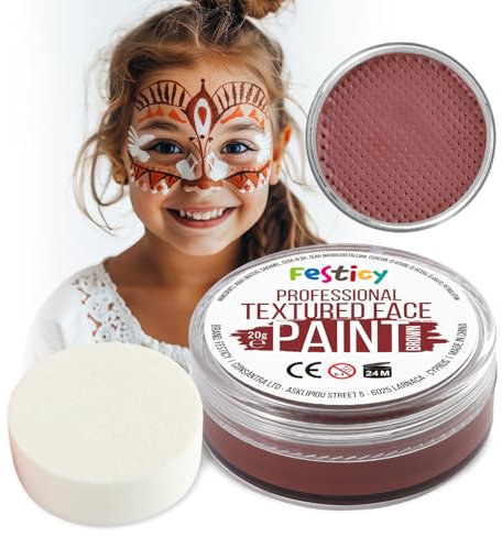 Festicy Profi Theaterschminke Braun, 20g inkl. Schwamm I Schminke Karneval 2025, Theaterschminke Set, Faschingsschminke Erwachsene, Karneval Schminke Kinder, Indianer Schminke Damen, EN 71-3