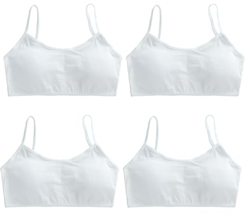 FUIPVGI 4 Stück Mädchen Sport BHS Bustier Teens Unterwäsche, Baumwolle Ohne Bügel Bralette mit Polster Bustier Mädchen, Trainings-BH für Mädchen 8-16 Jahre (Weiß)