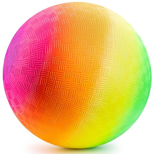 PlayBolt Rainbow Playground Ball - 8.5Inch (Pack of 1) Rubber Bouncy Inflatable Balls for Kids and Adults, Indoor and Outdoor Games, Kickball, Dodgeball, Four Square, and More