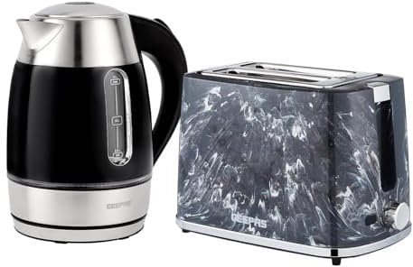 GEEPAS 1.7L Kettle and 2 Slice Toaster Set, Illuminating Electric Kettle