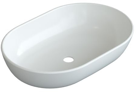 AQUABATOS Vasque à Poser en céramique, Lavabo à Poser pour salle de bain, sans trou de robinetterie ni trop-plein, Lave-mains à Poser en céramique 60 x 42 x 14 cm, sans robinet