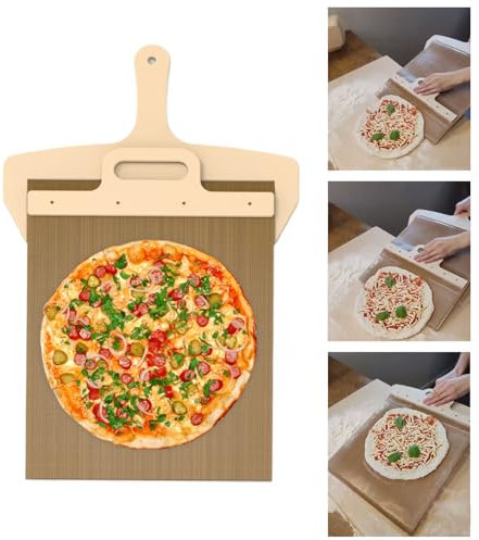 WIOONI 58x30cm Pizzaschieber, Sliding Pizza Peel mit Griff und Backtuch Antihaftbeschichteter Pizzaslider für Einfache Übertragung von Pizza, Brot, Kuchen, Pizza Zubehör (Braun)