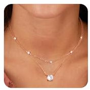 ALEXCRAFT Ketten Roségold Halskette für Damen, Verstellbares Roségold Halskette mit Kugel Zirkonia Anhänger, Doppel Layering Stapelbare Layered Kette Roségold Zweilagige Halskette Boho Schmuck Ketten