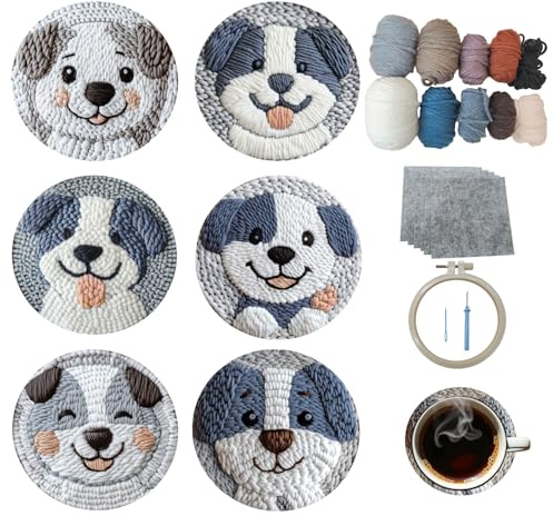 Xinpinzhou 7pcs Punch Needle Untersetzer Set Anfänger Kinder Erwachsene | Fertige Stanznadel Untersetzer Tischdeko oder Geschenk, Baumwollstoff, Vorgestanzte Löcher