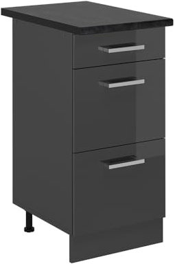 Vicco Mueble bajo de Cocina R-Line, Antracita Alto Brillo, 40 cm con cajones, ET Antracita