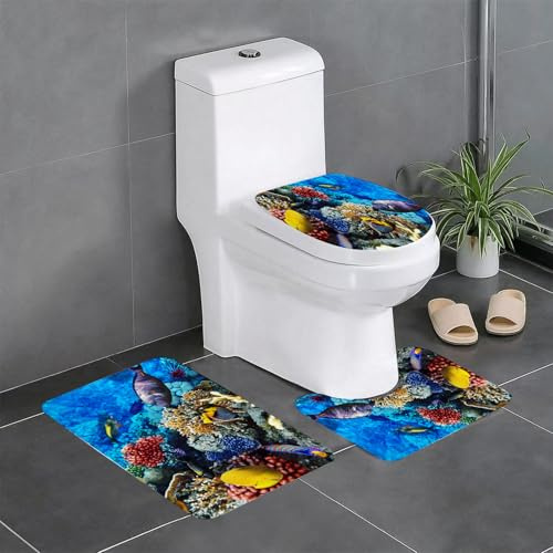 KGDHY Badezimmermatten-Sets 3-Teilig,Korallen und Fische im Roten Meer.,Bad und WC-Vorleger-Set,rutschfeste Badezimmerteppiche wasserabsorbierende
