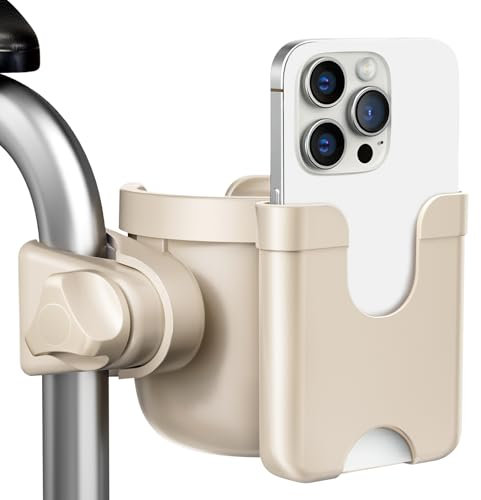 Guiseapue Wheelchair Cup Holder: Unidersal Cup Holder with Phone Holder, Adjustable Rollator Wheelchair Accessories for Walker, Mobility Scooter, Rollator, Bike, Strollers, Gifts for Seniors & Adult
