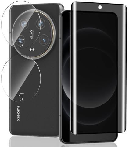 Jaavkkma 1 Stück Sichtschutz Schutzfolie für Xiaomi 14 Ultra Panzerglas + 2 Stück Kamera Schutzglas, Härte 9H/Anti-Spy, Displayschutzfolie für Xiaomi 14 Ultra - Privacy Gehärtetes Glas