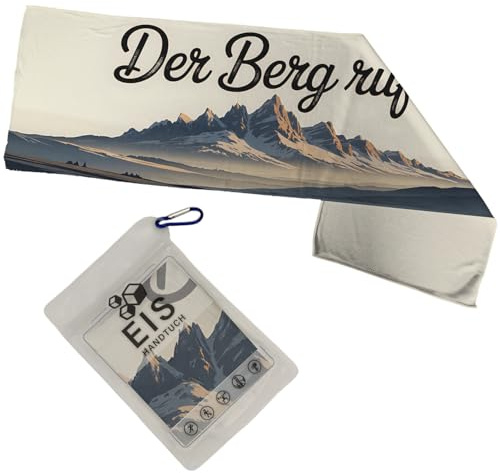 speecheese Der Berg Ruft! Eishandtuch XL mit Bergsilhouette Ideal für Bergsteiger und Outdoor Abenteuer - Kühltuch mit Spruch