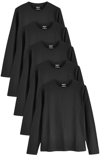 NEXT Herren Drunterzieh-Langarmshirts aus 100% Baumwolle, 5er-Pack Schwarz 3XL