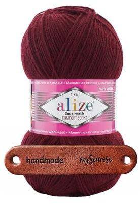 ALIZE 100g Superwash Comfort Socks 578 bordeaux Premium Wolle weiche pflegeleichte Sockenwolle für Alltags- und Wintersocken mit mySearose Label