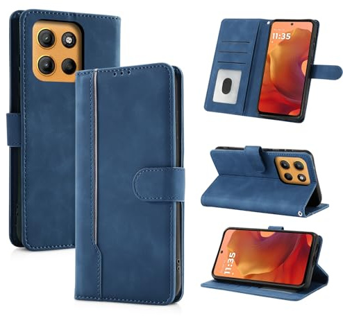 AsWant Cover Custodia Folio in Pelle per Motorola Moto G15, Blu | Premium PU, Custodia Libro Portafoglio Pelle, Magnetica, Funzione Stand, Porta Carta, Flip Case per Moto G15