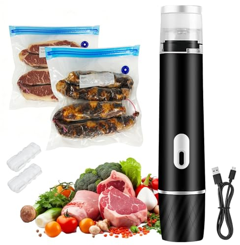 Macchina Sottovuoto Portatile per Alimenti con Serbatoio Visibile 60 kPa | Potente Dispositivo di Messa Sottovuoto con 10Sacchetti Riutilizzabili,Ideale per Casa Viaggi Campeggio e Conservazione degli