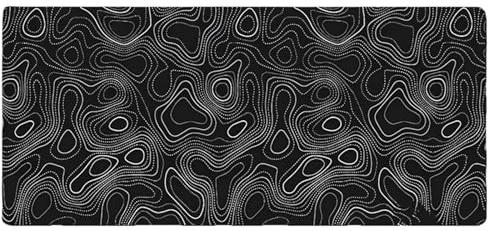 DYAIHL Abstract Topographic Map White Grey Black Gaming Mouse Pad Long Mouse Pad，Mousepad with Non-Slip Base Stitched Edge Keyboard Mat for Gaming Office（You can DIY any pattern）