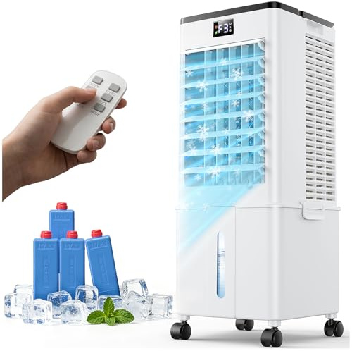 Klimagerät ohne Abluftschlauch 10L, 60W Klimaanlage Mobil, 12H Timer, klimaanlage ohne abluftschlauch 3 Modus, 120°Oszillation, Abnehmbare Wassertank, Tragbarer Luftkühler für Zuhause Büro Perlweiß
