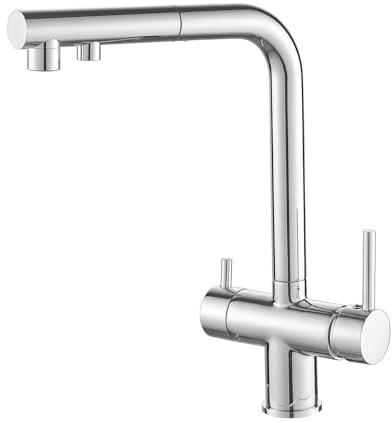 ZQFHSX Grifo de Cocina de 3 vías con Manguera extraíble, Grifo Giratorio con Filtro de Agua Potable, Mezclador de Fregadero Cromado