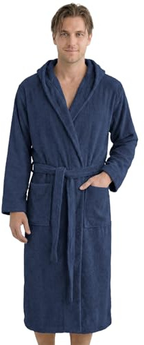 LAYNENBURG Bademantel Herren Frottee aus 100% Baumwolle - OEKO TEX Standard - weicher Morgenmantel waden-lang mit Kapuze, Bindegürtel und aufgesetzten Taschen - Ideal für Sauna & Zuhause (M-XXXL)