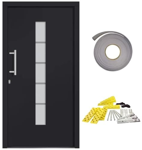 Qnhdfrt Porta d'Ingresso in Alluminio e PVC Antracite Sinistra 100x200 cm | Portoncino per ingresso casa moderno con serratura di sicurezza a 5 vie, triplo vetro isolante e telaio da 70 mm.