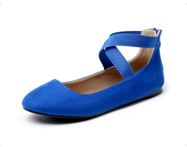 DREAM PAIRS Womens Ballerina Flat Fashion Elastic Ankle Straps Cross Strap Round Toe Comfy Ballet Pumps Dolly Shoes,Size 10,Royal/Blue,Sole_Stretchy
