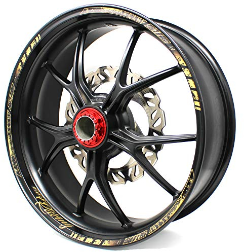 18 Teiliges Felgenrandaufkleber Neon Line Felgendesign inkl. Felgenbettaufkleber Komplett-Set -Finest Folia passend für 17 Zoll & 16 18 19 Felgen Motorrad Auto Fahrrad MR003 (Gold Metallic, Glanz)