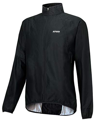 Airtracks Herren Regenjacke Fahrradjacke Laufjacke wasserdichte Jacke Radlerjacke Radjacke Wasserdicht Winddicht Windstopper Atmungsaktiv Reflektierend - schwarz - XL
