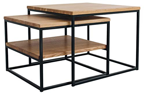 Original BestLoft® 2er-Set Couchtisch Twinsburg mit 3 Platten aus edler Eiche Industriedesign (Eiche Natur + Gestell in Schwarz + 3 Platten)