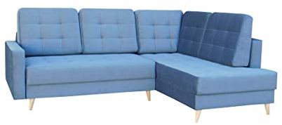 Ecksofa mit Schlaffunktion mit Bettkasten Sofa Couch L-Form Polstergarnitur Wohnlandschaft Polstersofa mit Ottomane Couchgranitur - LESLO II (Blau, Ecksofa Links)