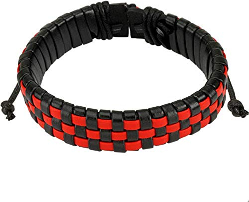 Paula & Fritz® Armband Leder Herren Frauen Schwarz Rot Kariert Geflochten Lederband Lederarm-Band Männer Biker Lederbänder Schmuck verstellbare Länge