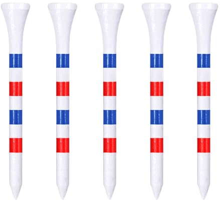 Zivisk Bamboo Golf Tees 70mm 100 Count, 2-3/4 inch Long Wooden Golf Tees - White & Red & Blue