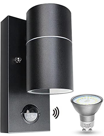 Wondlumi Außenlampe mit Bewegungsmelder GU10 Modern Außenleuchte Schwarz Matt IP44 LED Wandleuchte Aussen 230V inkl.1x 5W GU10 Warmweiß Glühbirne