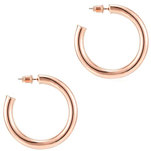 PAVOI 14K Gold Lightweight Chunky Open Hoop | Golden Hoop Earrings for Women, Metal