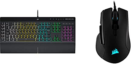 Corsair K55 RGB PRO Kabelgebundene Membran-Gaming-Tastatur (Dynamische Hintergrundbeleuchtung) QWERTZ, Schwarz & Ironclaw RGB Optisch FPS/MOBA Gaming Maus (18.000DPI Optischer Sensor) Schwarz
