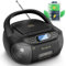 Hernpark Lettore CD cassette Combo, Boombox ricaricabile con Bluetooth 5.1, registrazione su nastro, radio FM, Super Bass, suono stereo, AUX/USB, jack per cuffie, boom box per interni ed esterni
