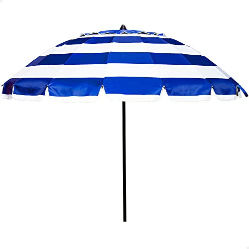 Aktive 62247, Sombrilla Playa Antiviento con protección UV50, Parasol playa Ø240 con altura regulable y mástil inclinable, Ultrarresistente al viento, Incluye bolsa para fácil transporte