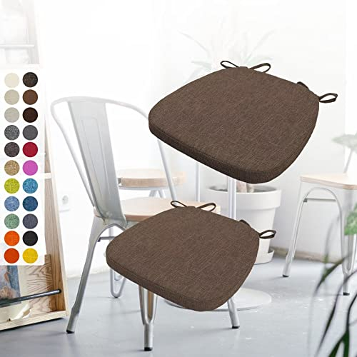 2er Set Stuhlkissen 40x38x3cm mit Bändern,Waschbare Sitzkissen Rutschfest,Stuhlauflage Stuhlpolster Sitzkissen,Abnembar Bezug Mit Reißverschluss,Ideal für Zuhause Büro Küche Esszimmer,Brauner Kaffee
